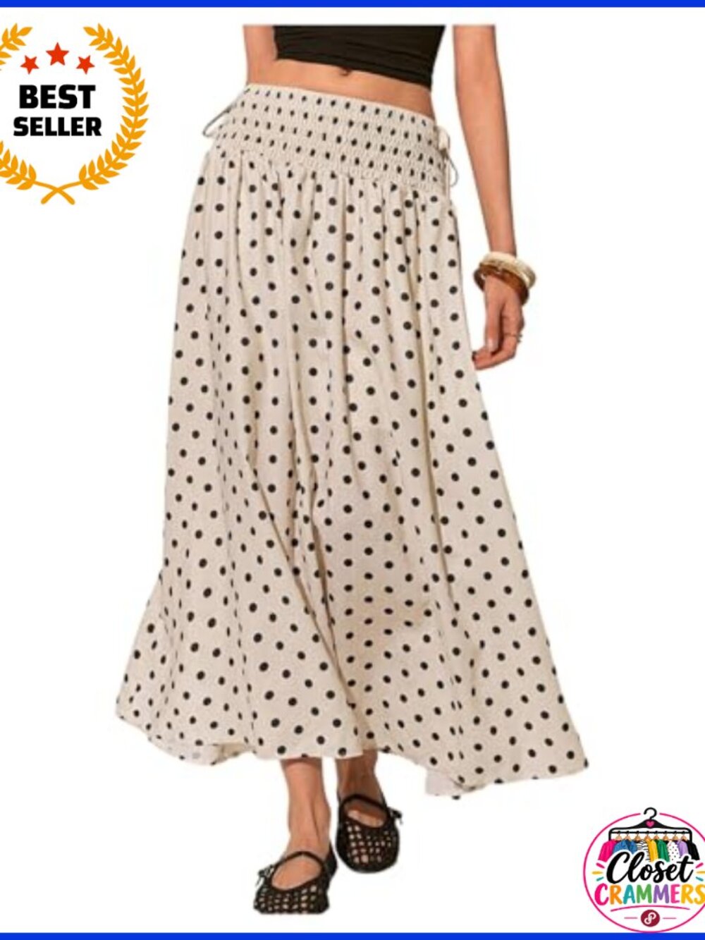 Women's Polka Dots Maxi Skirt Elastic Smocked A Line Long Flowy